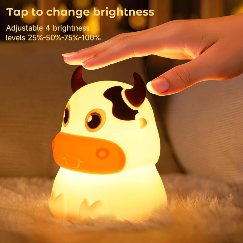 AVEKI Night Light for Kids, Portable Tap Control Nightlight Lamp, 7 Colors Mode, Silicone Cute Animal Cow LED Nursery Night Lamp Bedroom Decor for Baby Infant or Toddler (Cows-Battery Powered) - Image 3